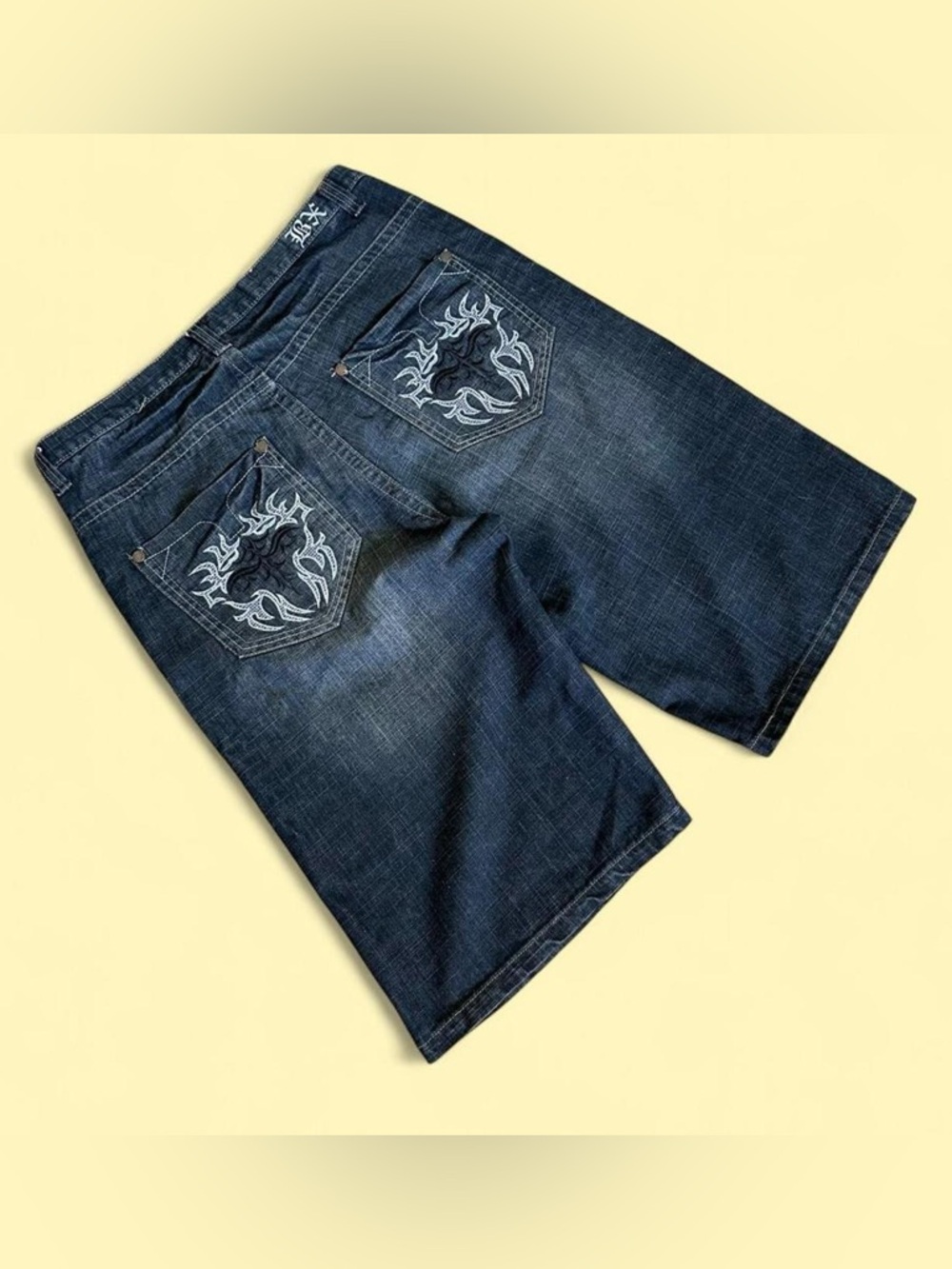 Vintage Y2K Brooklyn Xpress Dark Wash Denim Shorts Baggy 36 Streetwear